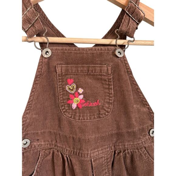 VTG Oshkosh B’Gosh Brown Corduroy Overalls Floral & Butterfly Embroidery 18 mo - Picture 4 of 9